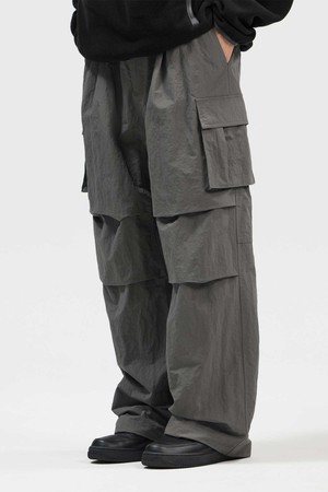 나일론 카고 포켓 와이드 파라슈트 카고팬츠 -기모_GREY-a
