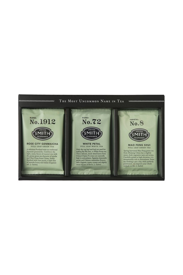 스미스티 그린 어소트먼트 선물세트는 마오펑 수이, 화이트 페탈, 로즈 시티 겐마이차 등 엄선된 3가지 녹차, 백차, 겐마이차를 담았습니다. 각 티백은 2-2.5g 용량으로, 고구마, 버터, 수선화, 장미 등 다채로운 풍미를 선사하며, 생분해성 티백을 사용하여 환경까지 생각했습니다. 프리미엄 품질 관리 기준을 적용하여 항산화 효능을 지닌 깊고 풍부한 차의 세계를 경험해 보세요.
