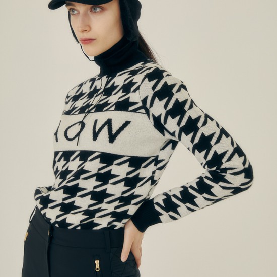 HOUNDTOOTH CASHMERE KNIT PULLOVER