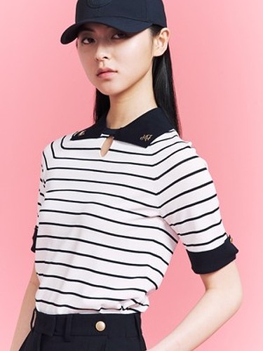 SQUAR COLLAR STRIPE KNIT-a