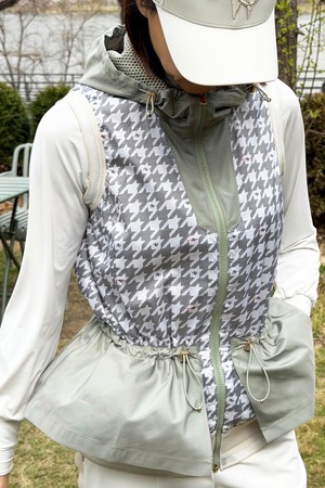 HOUNDTOOTH RIBSTOP SLEEVELES JUMPER_KHAKI-a