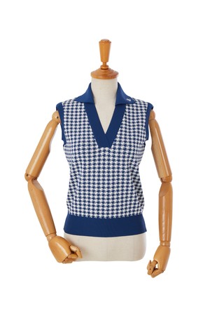 HOUNDTOOTH COLLAR KNIT VEST_NAVY-a