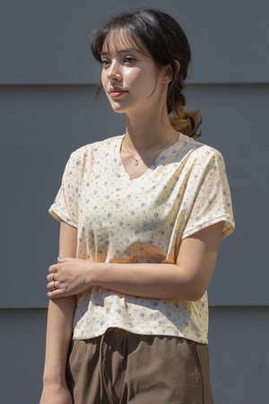 뒤란 플라워 패턴 커버업 반팔 티셔츠 DTF6S-3105 3colors_YELLOW-a