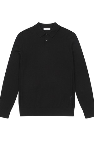 남성 솔리드 컬러 카라 스웨터 블랙 (A0CA10139)