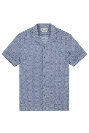 남성 서커 헤링본 프린트 카라 셔츠 다크블루 (A0C825745)