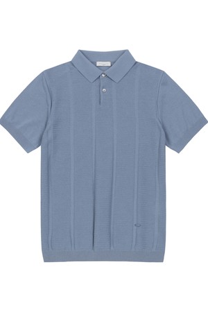 남성 코튼 혼방 변형 조직 포인트 카라 반팔 스웨터 라이트블루 (A0CA20441)