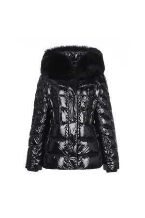 Hood Fur Short Down Jumper_Black