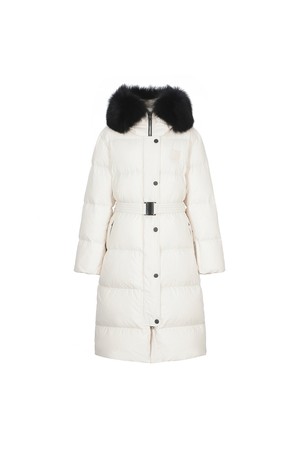 Hood Fur Long Down Jumper_Ivory