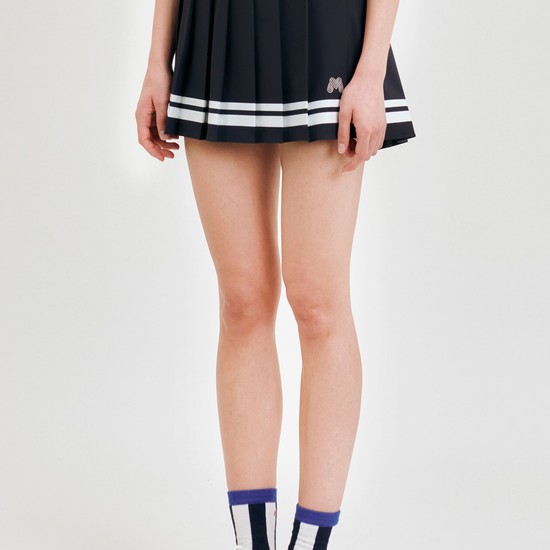 Line Point Pleats Culottes_Navy