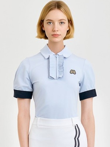 Button Frill Polo Shirts_S/Blue-a