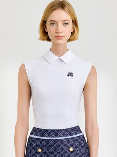 Back Zip-up Sleeveless Shirts_White-a