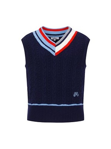 Coloring V Neck Knit Vest_Navy-a