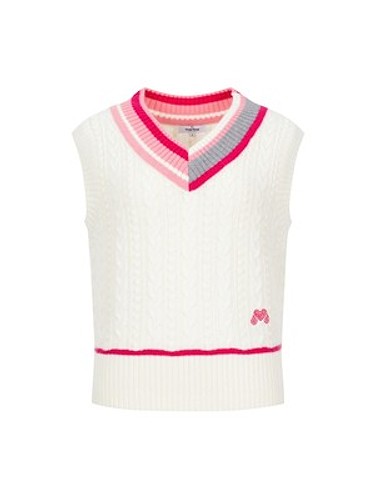 Coloring V Neck Knit Vest_O/White-a
