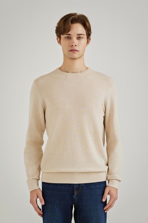 배색 포인트 라운드 스웨터 아이보리 (AMSERD10161)