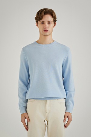 배색 포인트 라운드 스웨터 블루 (AMSERD10141)