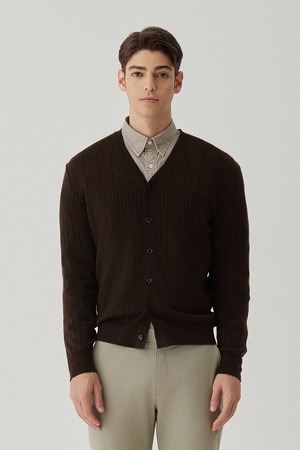 스트라이프 브이넥 가디건 D/브라운(AM0ECD30158)