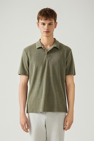 남성 솔리드 오픈에리 테리 티셔츠 카키 (AM0EKS25426)