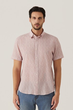 지도리 프린트 반팔 셔츠 오렌지 (AM0FTWB20466)