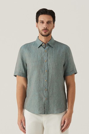 반팔 투톤 린넨 셔츠 T/블루 (AM0FTWB20247)