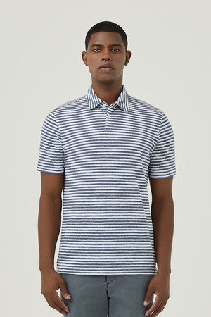 변형 스트라이프 카라 티셔츠 D/블루 (AM0FTTY20445)