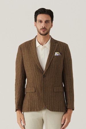 수입 린넨 스트라이프 자켓 브라운 (AM0FOZC20157)