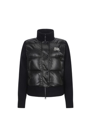 Faux Leather Mix Knit Jumper_BLACK