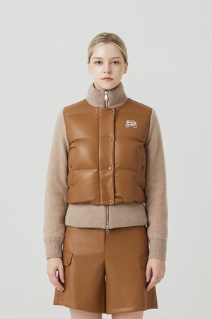 Faux Leather Mix Knit Jumper_BEIGE