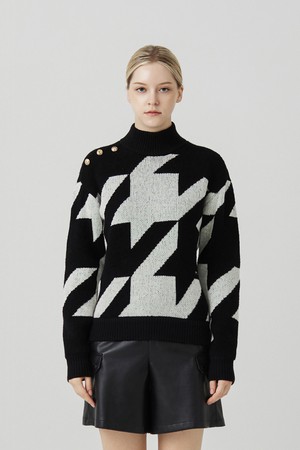 Big Hound Tooth Check Knit_BLACK