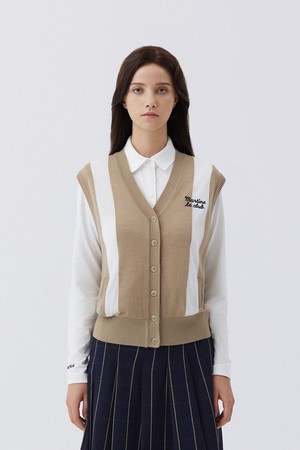 Color Combi Knit Vest_BEIGE