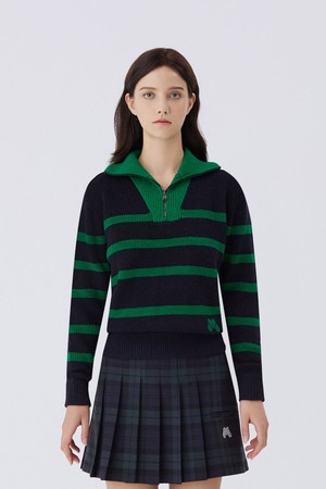 Stripe Half Zip up Knit_NAVY