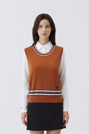Y Neck Knit Vest_CAMEL