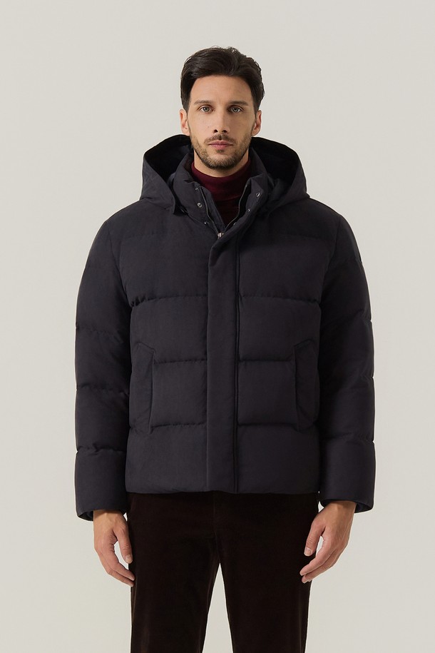 Ferraro Milano - 다운/패딩 - 후디 스웨이드 점퍼 네이비 (AM0FOJO40249)