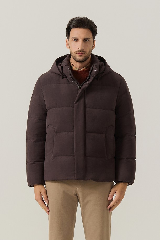 Ferraro Milano - 다운/패딩 - 후디 스웨이드 점퍼 브라운 (AM0FOJO40257)