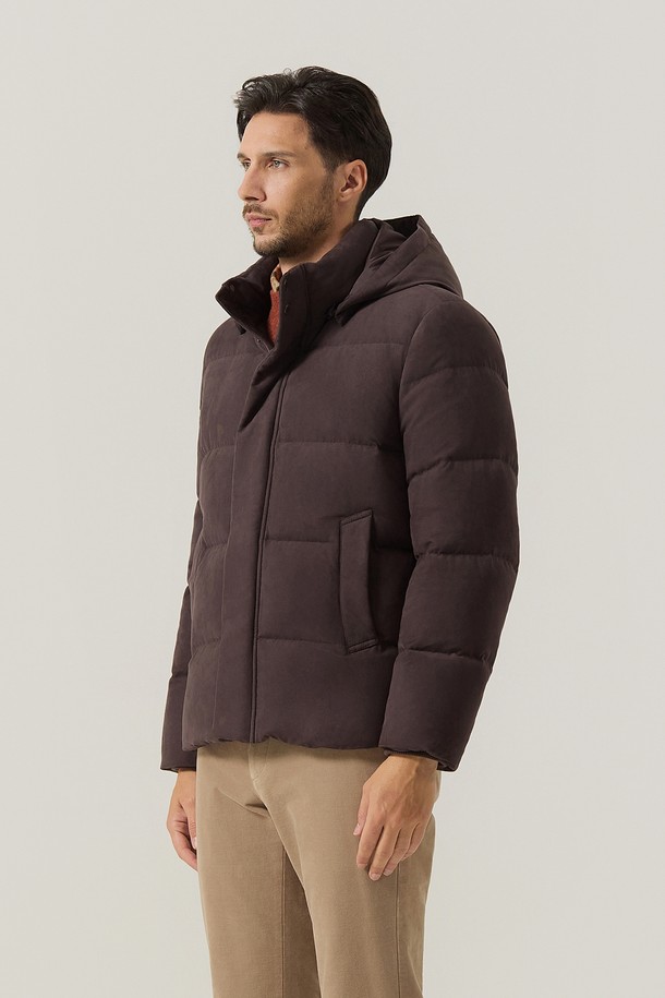 Ferraro Milano - 다운/패딩 - 후디 스웨이드 점퍼 브라운 (AM0FOJO40257)