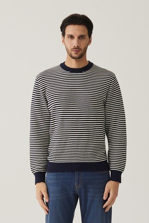 크로쉐 스트라이프 라운드 니트 네이비 (AM0FTSR15149)