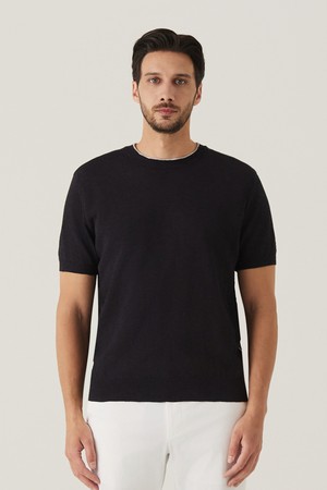 앞판 잔조직 라운드 니트 네이비 (AMSFTSR20149)