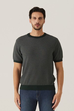 변형 투톤조직 라운드 니트 D/카키 (AM0FTSR20327)