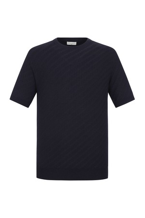 변형 벽돌조직 라운드 니트 네이비 (AM0FTSR20149)