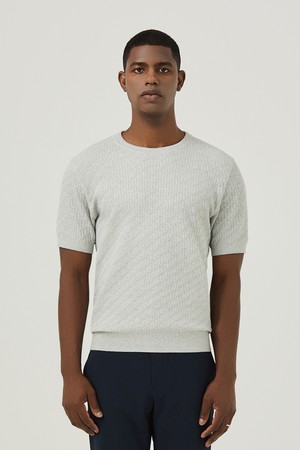 변형 벽돌조직 라운드 니트 L/그레이 (AM0FTSR20132)