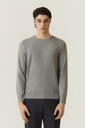 앞판 케이블조직 라운드 니트 L/그레이 (AM0FTSR30132)