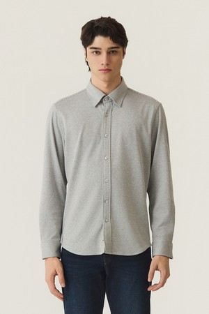 마이크로 패턴 스트레치 져지 셔츠 L/그레이 (AMSFTWB30132)