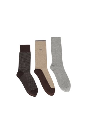 데일리 패턴 양말 3 in 1 set 브라운 (AMAFASK30357)