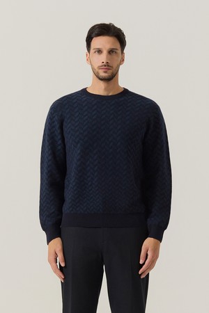 자카드 조직 라운드 니트 네이비 (AM0FTSR45249)