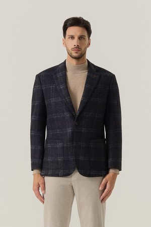 울 블렌드 체크 저지 자켓 D/네이비 (AM0FOZC40648)