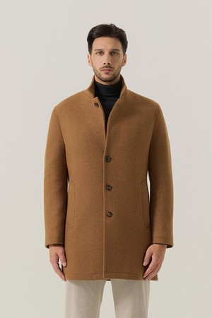 울 블렌드 조직감 인퀼팅 코트 카멜 (AM0FOCG40160)