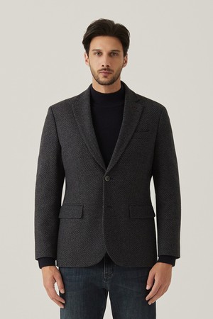 잔패턴 울혼방 자켓 네이비 (AMEFOZC40149)