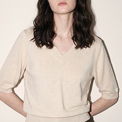 Wool-Blend V-Neck Half Sleeve Knit_BEIGE-a