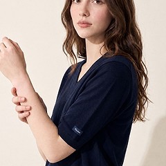 Wool-Blend V-Neck Half Sleeve Knit_NAVY-a