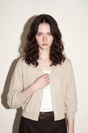 Adele Classic V-Neck Cardigan_BEIGE_BEIGE-a