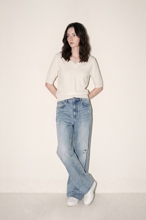 Wool-Blend V-Neck Half Sleeve Knit_IVORY_IVORY-a